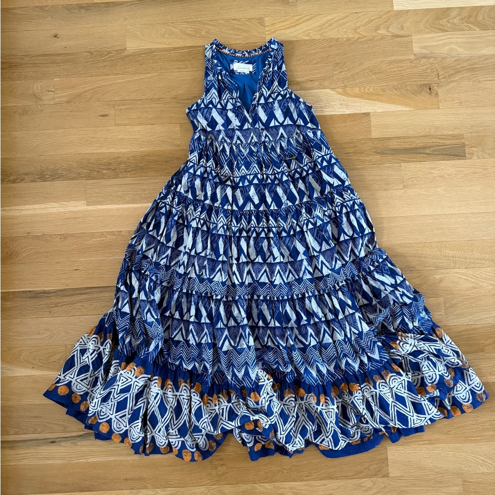 Anthropologie Cotton Blue and White Maxi Dress